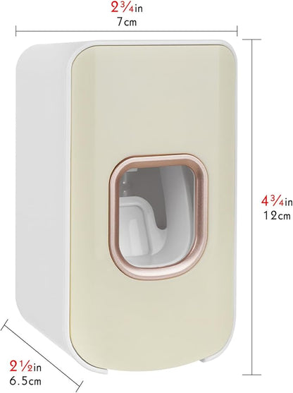 2 Slot Toothbrush Holder and Toothpaste Dispenser Wall Mounted, Automatic Toothpaste Squeezer, 2 in 1 Tooth Brush Toothpaste Organizer for Shower (Ivory Yellow 2Pack)