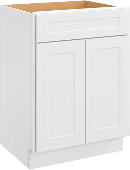 ROOMTEC Bathroom Cabinet, 24'' Free Standing Single Bathroom Vanity with 1 False Drawer and 2 Doors,Morden Bathroom Sink Vanity Storage Cabinet, Shaker White