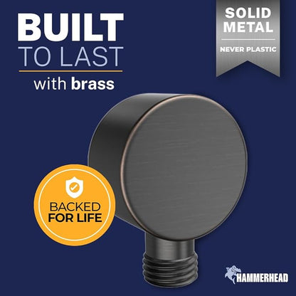 HammerHead Showers Solid Metal Drop Ell Wall Mount Elbow, 1/2" Shower Hose Connector, Round Handheld Shower Head Elbow Adapter, Shower Drop, Oil Rubbed Bronze
