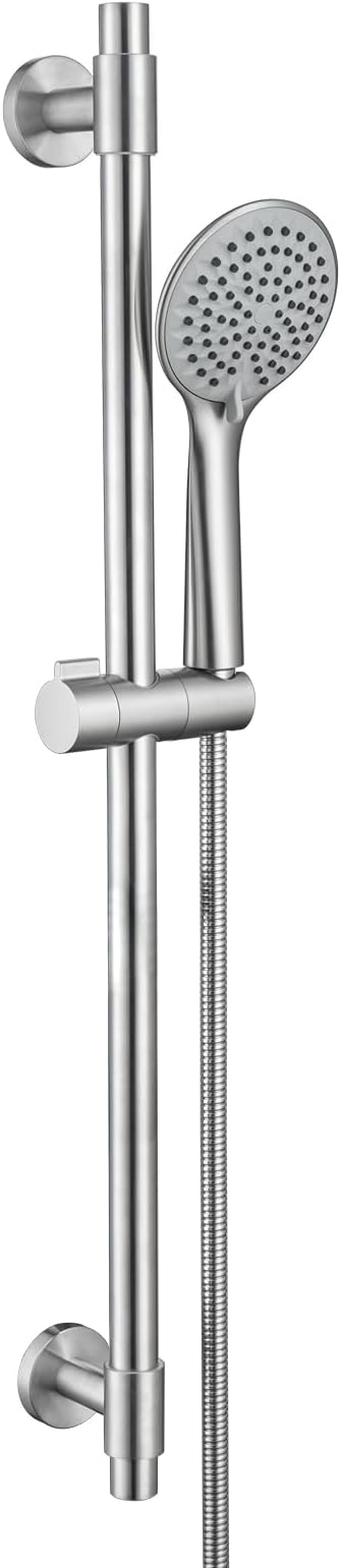 Adjustable Shower Slide Bar with 5-Function Handheld Shower Head, Stainless Steel Grab Slide Bar Combo with Extra Hose (Brushed Nickel)