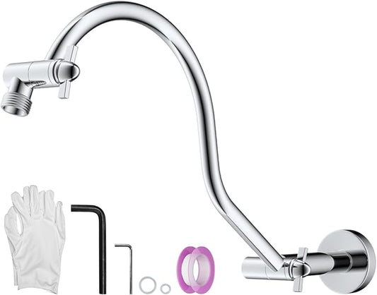 Hibbent All Metal Upgraded 18'' Shower Head Extension Arm with Flange, Solid Brass Flexible Height & Angle Adjustable Shower Arm Extender with Lock Joint, Universal Connection, Chrome