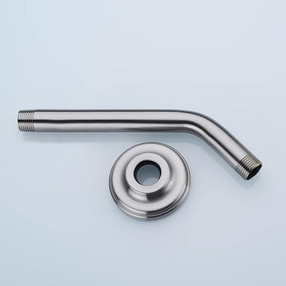 9 Inch Angled Shower Arm Brushed Nickel, Curved Shower Head Pipe with Flange, Bathroom Shower Neck Stainless Steel Wall Mounted Extension Extender Rain Rod