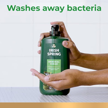 Irish Spring Original Moisturizing Body Wash for Men, 24-Hour Fresh, Face and Body Wash, Biodegradable Ingredients, Paraben Free, Cool Fresh Scent, 30 fl oz Pump Bottle