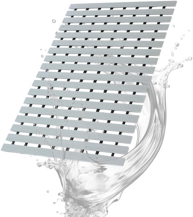 Bath Mat Non Slip Shower Mat Bathtub with Drain Holes and Heavy Duty Rubber No Suction Cups Sturdy Shower Stall Tub Mat for Bathroom, Shower Floor, Pool, SPA, (Grey, 4FT X 22FT)