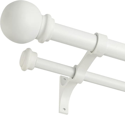 Double Curtain Rod 84 to 120 inch, Adjustable 1 inch Double Drapery Rod Rods for Windows and Doors with Ball Round Finials and Premium Aluminum Brackets Set(84-120",Matte White)