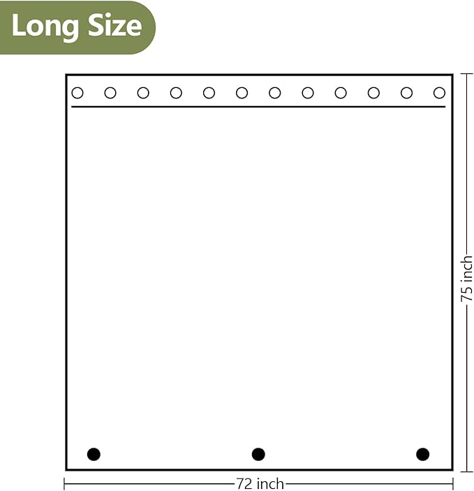 75 inch Long Clear Shower Curtain with 3 Large Magnets, Waterproof PEVA 8G Plastic Shower Curtain Liner Weighted, 72'' x 75'' Long Transparent Shower Liner Bpa-Free for Bathroom