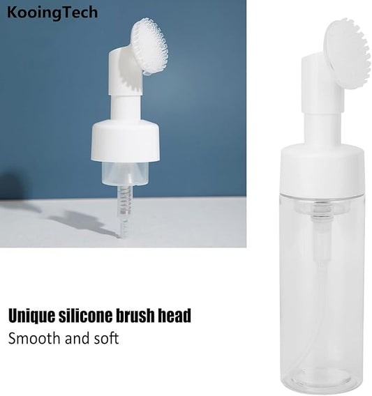 150ML Foam Pump Bottle with Brush, Lotion Dispensing Bottle, Plastic Facial Cleansing Foam Bottle, Portable Facial Cleanser Dispenser(150ML)