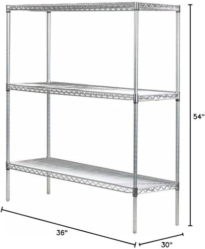 Omega 30" Deep x 36" Wide x 54" High 3 Tier Chrome Starter Shelving Unit