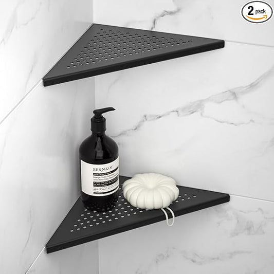 Corner Shower Shelf 2 Pack, 304 Stainless Steel Shelf for Bathroom, 10'' Grout in Shelves Rack for Tiled Wall, No Drilling Needed (10'', Black)
