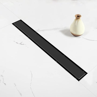 Linear Shower Drain, 48 inch Black Drain with Tile Insert 2-in-1 Panel, Brushed 304 Stainless Steel Shower Floor Drain, Linear Drain with Hair Strainer and Adjustable Feet