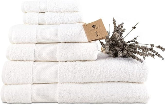 Hencely 6-Piece Bath Towel Set - High Absorbency, Quick Drying - 100% Soft Turkish Cotton - 2 Bath Towels, 2 Hand Towels, 2 Washcloths - for Bathroom, Home, Hotel, Spa, and Gym - 6-Pack White