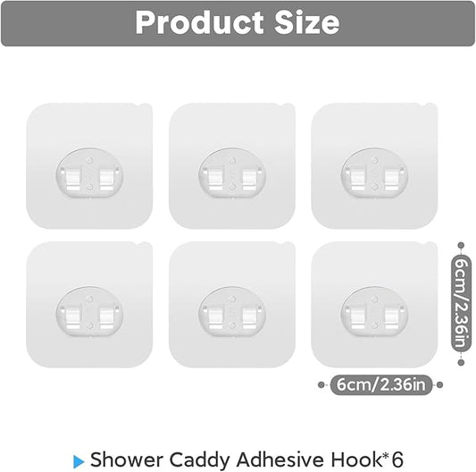 Shower Caddy Adhesive Replacement, Transparent Strong Adhesive Hooks, No Drilling, Waterproof, for Shower Caddy, Bathroom Storage Shelves and Kitchen Racks (Single*6pcs)
