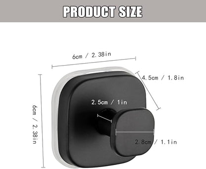 2Pcs Square Suction Cup Hook, 304 Stainless Steel Shower Hook, Removable Suction Cup Knob for Shower, Bathroom, Kitchen, Glass Door, Mirror (Black)
