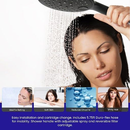 Crystal Quest Luxury 2-in-1 Handheld and Shower Head Combo Filter System - Black - BPA Free | 1.25-2.5 GPM | Reversible Cartridge | Great for Dechlorination