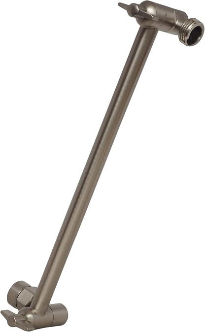 SparkPod 11" Solid Brass Shower Head Extension Arm - Flexible Height & Angle Adjustable Shower Arm Extension for Rain Showerheads with Sturdy Lock - Universal Pipe Connection (Elegant Brushed Nickel)