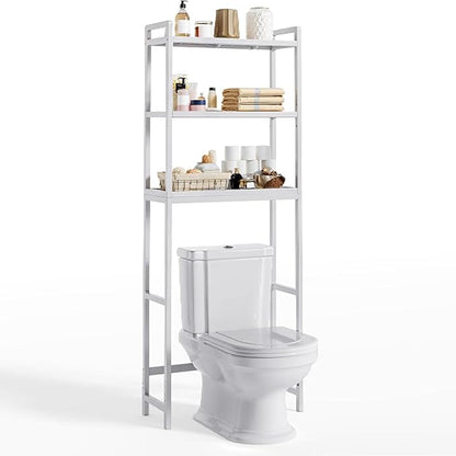 Gizoon 3 Tier Over The Toilet Storage Cabinet, Bamboo Bathroom Over Toilet Storage with Adjustable Shelves，Space-Saving Freestanding Shelves, 10.24"D x 24.8"W x 66.93"H, for Bathroom, Laundry Rooms