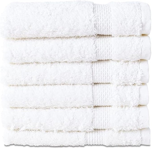 Hencely Premium 6-Pack Washcloths 12x12 Inches Soft Turkish Cotton High Absorbent and Quick Dry Dishtowel for Kitchen and Bath (Wash Cloth 6 Pack, White)