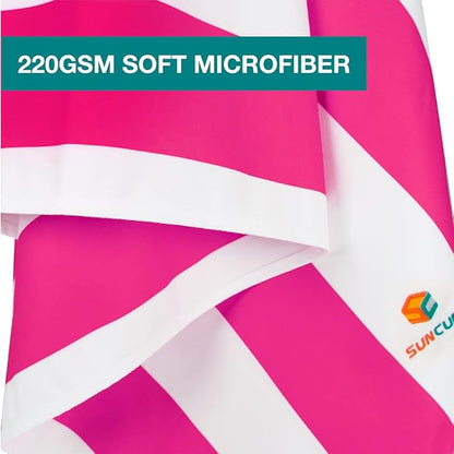 SUN CUBE Microfiber Beach Towel, Quick Dry Sand Free Beach Towel, Lightweight, Compact for Travel Swim Sports Camping, Packable Sand Resistant Towel Adult - Pink 78x35 Inches
