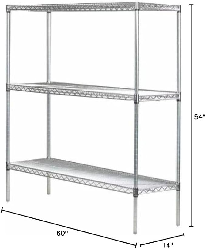 Omega 14" Deep x 60" Wide x 54" High 3 Tier Chrome Starter Shelving Unit
