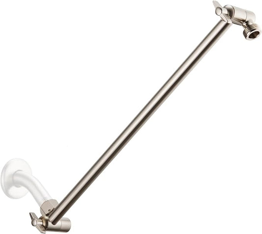 15 Inch Extra Long Adjustable Shower Head Extension Arm With Locking Set Screw, Singing Rain Brass Angle Height Adjustable, Easy To Install, G1/2 Universal Connector Compatible (Nickel Brushed)