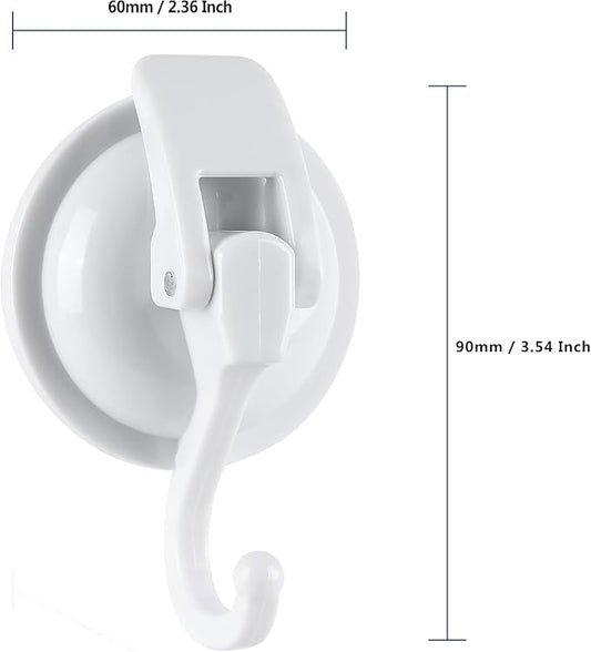 Heavy Duty Shower Suction Cup Hooks - Glass and Bathroom Robe Hangers, Reusable, No Hole Punch - White, 2 Pack