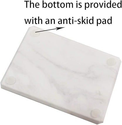 White Soap Dish Tray Marble Soap Holder Trinket Plate for Bathroom Sink Kitchen Countertop Bedroom Vanity Bathroom Accessory Rectangular