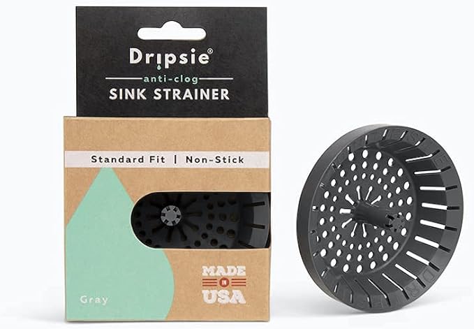 Kitchen Sink Strainer 3.25" - Dripsie Anti-Clog Food Catcher, Flexible Drain Basket, Dishwasher Safe, Standard Fit, Made in USA (1-Pack Gray)