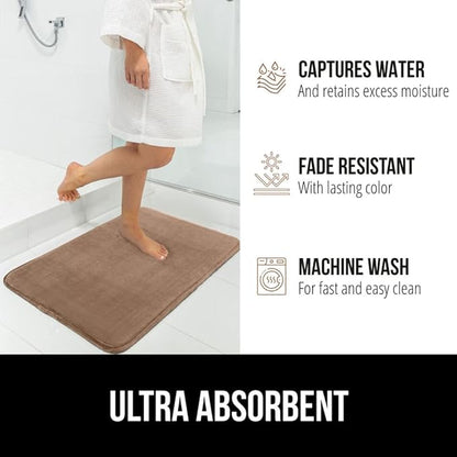 GORILLA GRIP Memory Foam Bath Mat, Soft Absorbent Velvet Bathroom Mats, Durable Dots on Underside, Machine Washable Bathmat, Carpet Rug Room Decor for Shower Tub Floor RV, 24x17 Rugs, Taupe
