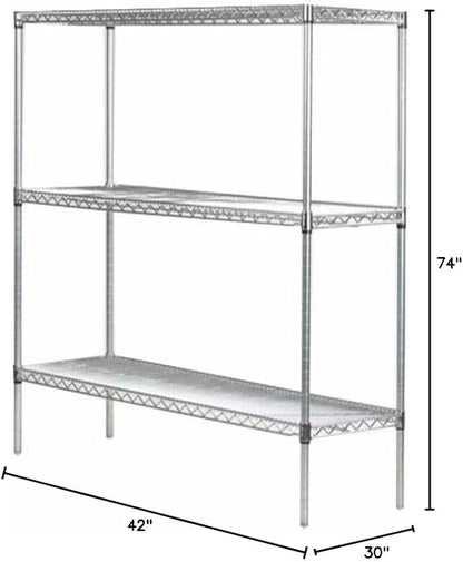 Omega 30" Deep x 42" Wide x 74" High 3 Tier Chrome Starter Shelving Unit