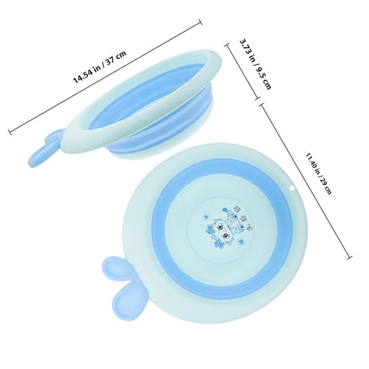 Collapsible Wash Basin and Portable Sink Tub for Newborns, Cartoon Blue, Lightweight Plastic Foldable Washbasin for Travel and Home Bathing