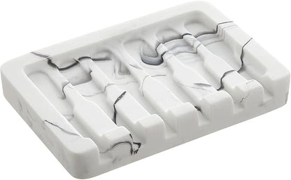 2PCS Self Draining Soap Dish - Marble Look Soap Holder Tray Savers Box Container Sponge Holder for Bathroom Shower Kitchen, White