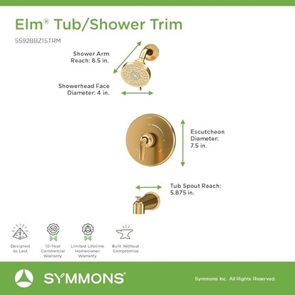 Elm Single Handle Wall Mounted Tub and Shower Trim Kit with Diverter Lever in Brushed Bronze (Valve Not Included) - 5592BBZ15TRM