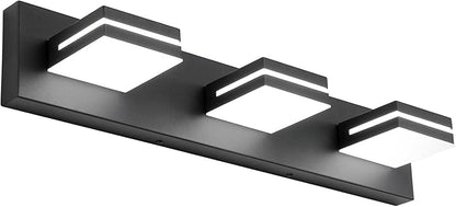 SineRise LED Modern Bathroom Vanity Light Fixtures (3-Light, 24-Inch, Dimmable), Matte Black Modern Acrylic Bathroom Wall Lighting Fixtures Over Mirror (Cool White 6000K)