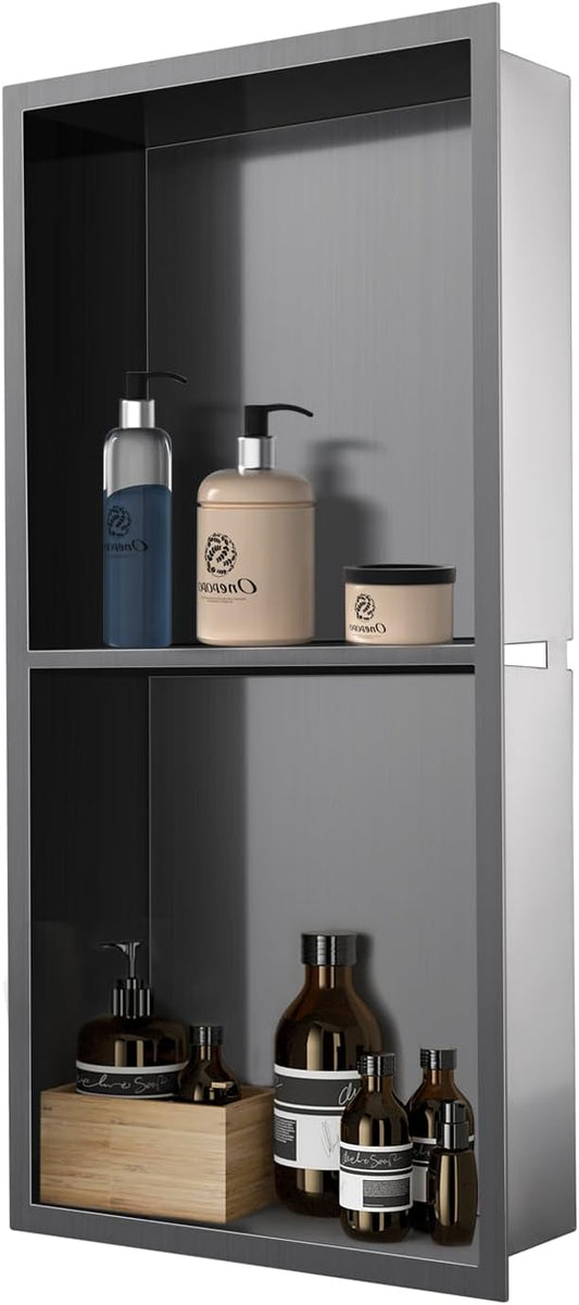 12" x 24" Shower Niche No Tile Needed, 304 Stainless Steel Shower Wall Niche, Recessed Shower Shelf for Shower or Bathroom Storage, Black