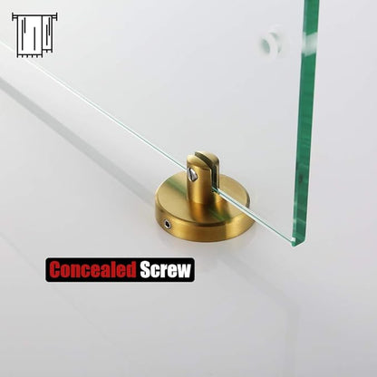 JQK Bathroom Glass Shelf, Shelf with 29 Inch Towel Bar Tempered Glass Shower Storage 30 by 5 inches, 304 Stainless Steel Brushed Gold Wall Mount, TGS100L30-BG