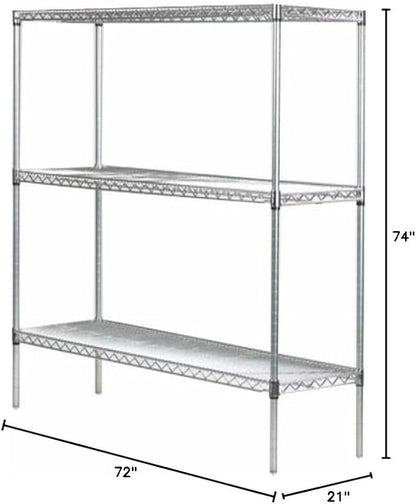 Omega 21" Deep x 72" Wide x 74" High 3 Tier Chrome Starter Shelving Unit