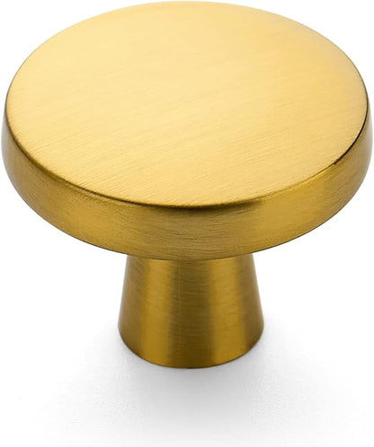Ravinte 5 Pack Drawer Pulls 1-1/4 Inch Brushed Brass Kitchen Cabinet Knobs Solid Round Gold Dresser Handles for Simple Cupboard Hardware