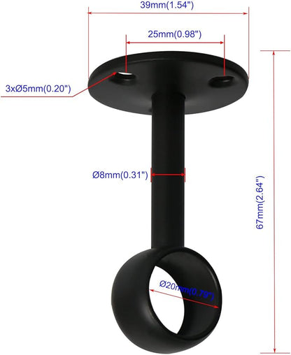 4Pcs Pipe Hole Diameter 19 mm (3/4"), Stainless Steel Matte Black Flange Rod Bracket Curtain Shower Curtain Rod Ceiling Mount Bracket Closet Pole End Support Socket