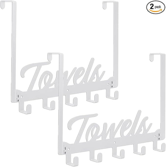 2 Pack Over The Door Hooks, Towel Rack for Bathroom Towel Holder for Hanging Heavy Duty, Over Door Hanger with 10 Coat Hooks for Bedroom Bathroom Kitchen Bag, Coats, Hats (White)
