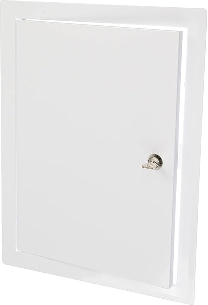 10" x 16" Lockable White Metal Access Panel - Service Shaft Door with Key - Plumbing, Electricity, Heating, Alarm Wall Access Hole Cover for Bathroom Services
