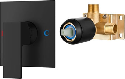 Airuida Square Single-Function Brass Faucet Shower Rough-in Valve Male Thread Bathroom Trim Kit Single Handle Tub Shower Valve 4.3 Inch Cover Plate Matte Black