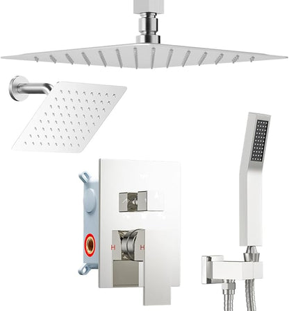 Shower Faucet Set Shower Systems, STARBATH 3 Way Shower Faucet with 2 in 1 Handheld, Ceiling Mount 12+6" Dual Rain Shower Head for Two People (6"+12" Rain Shower with Handheld, Chrome)