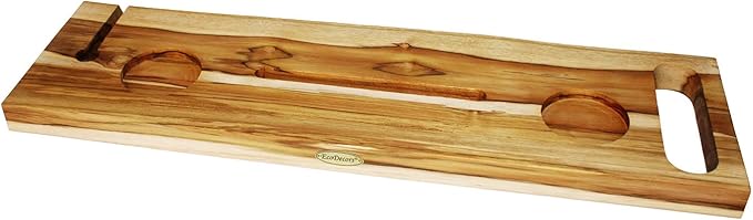 EcoDecors Eleganto 30" Live Edge Solid Teak Bath Caddy Tray with Handle, Book & Tablet Holder, Wine Glass Holders, Luxury Bathtub Tray