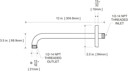 OFFO Shower Arm with Flange, 12 in Oil Rubbed Bronze Wall Mount Replacement Angle Shower Head Arm Wall-Mounted For Fixed Shower Head & Handheld Showerhead