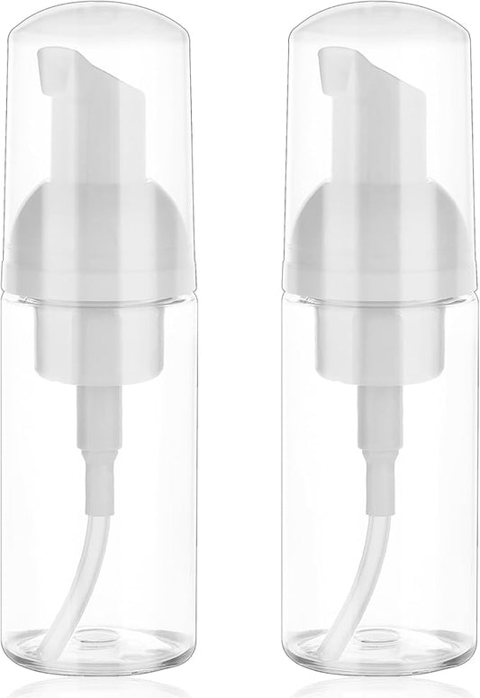 2 Pack Foam Pump Bottle Travel Small Size Mousse Foam Soap Dispenser Mini Empty Clear Plastic Foaming Soap Dispenser Refillable Pump Containers for Face Wash Lash Shampoo Skin Care 50 ml/1.7 oz