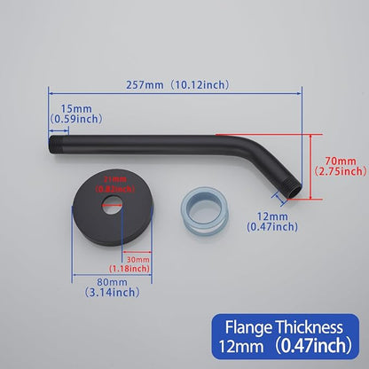 Shower Arm with Flange,Ceiling Mount Replacement Rain Shower Head Straight Arm Ceiling-Mounted For Fixed Shower Head & High Pressure Rain 10 Inch Matte Black,SW-RD91018-10MB.