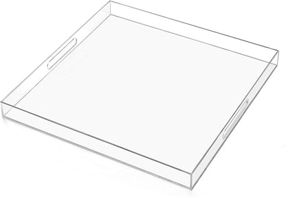 24×24 inches Oversized Clear Acrylic Ottoman Tray Extra Large Decorative Tray Spill-Proof Serving Trays with Handles King-Size Safe Edge Organizer for Coffee Table Countertop Breakfast