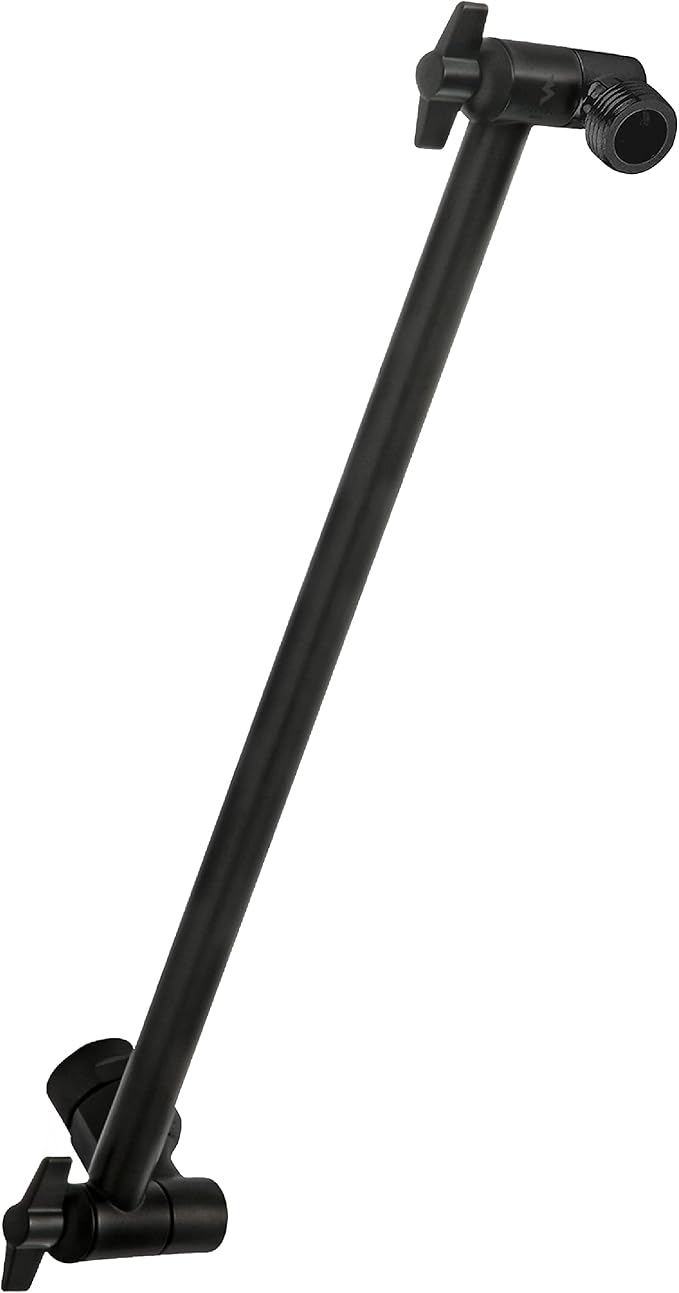 SparkPod 16" Solid Brass Shower Head Extension Arm - Flexible Height & Angle Adjustable Shower Arm Extension for Rain Showerheads with Sturdy Lock - Universal Pipe Connection (Midnight Black Matte)