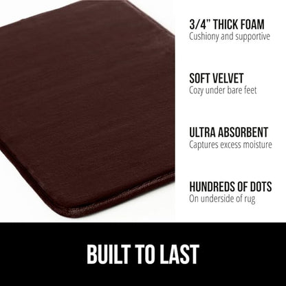 GORILLA GRIP Memory Foam Bath Mat, Soft Absorbent Velvet Bathroom Mats, Durable Dots on Underside, Machine Washable Bathmat, Carpet Rug Room Decor for Shower Tub Floor RV, 30x20 Rugs, Brown