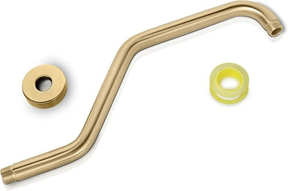 High Rise Shower Arm with Flange,15.5 Inch Gooseneck Shower Arm Extension,Stainless Steel S Shaped Shower Showerarm,Brushed Gold,9Z4MKK